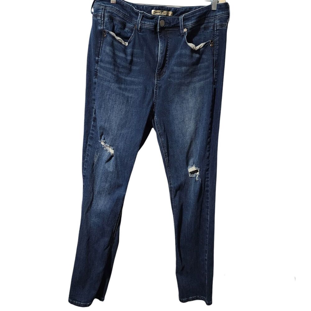 Women’s Seven 7 Black Slim Straight Jeans Size 16 Tummyless Read For Sizing